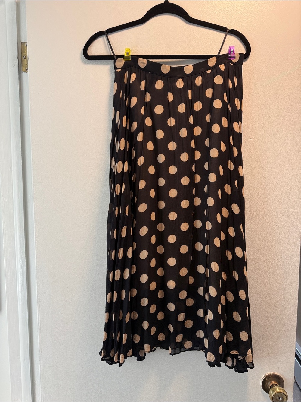 J. Crew Black Midi Skirt with Beige Polka Dots